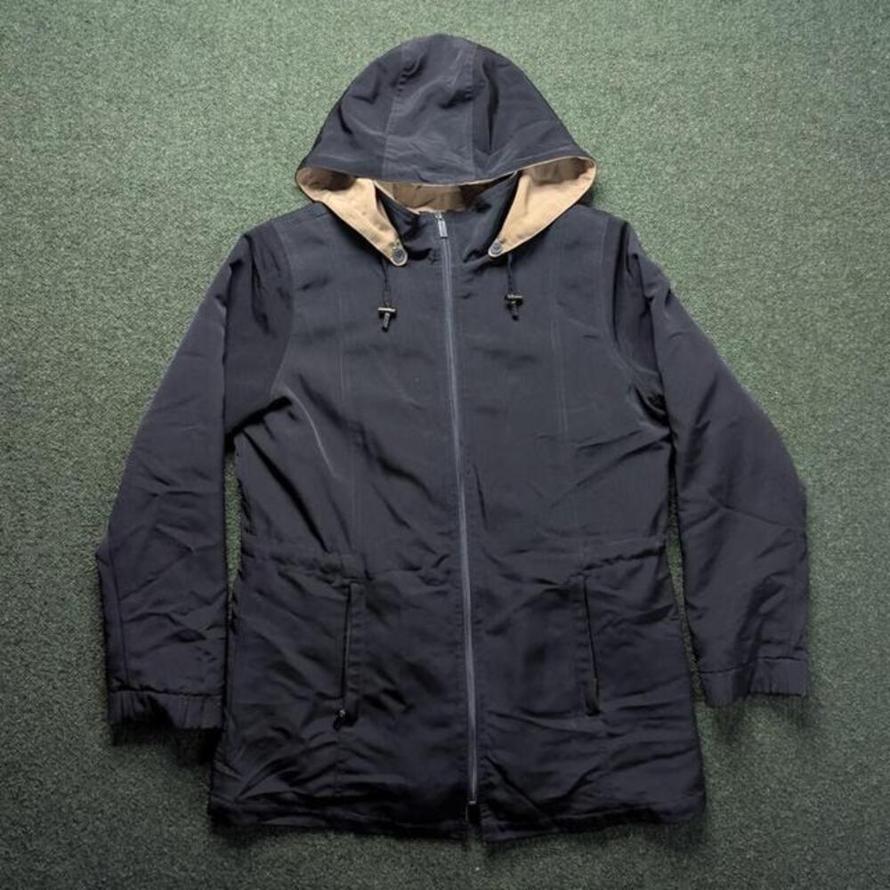LONDON FOG Womens Hooded Parka Jacket Removable Warmer Shell Black Tan S
